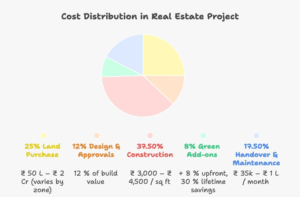 visual selection 40 1 Linear infographic showing step-by-step journey from land purchase to handover with cost figures for farmhouse construction in Delhi 2025.